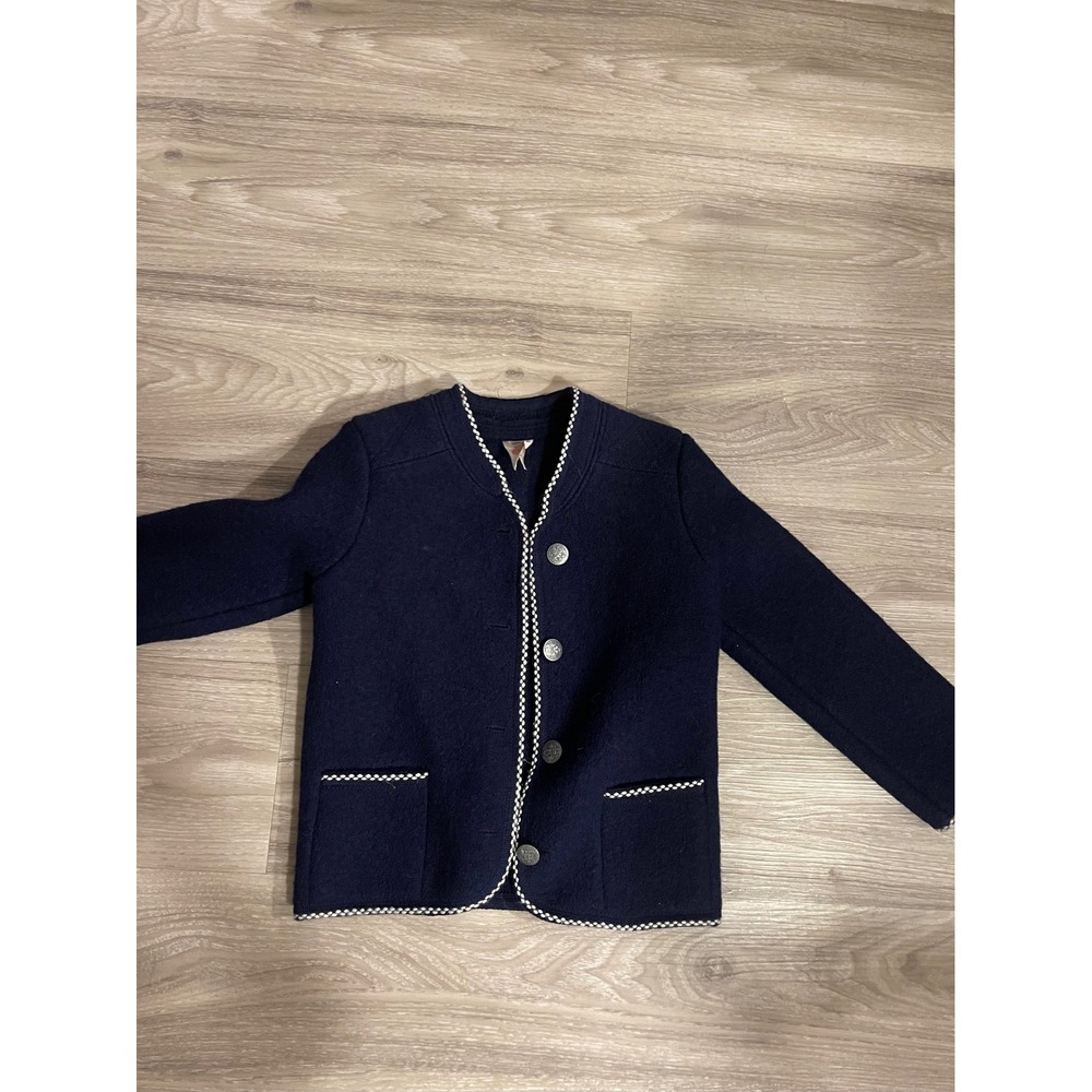 Vintage Czech Wool European Kids Navy Jacket Cardigan Preppy